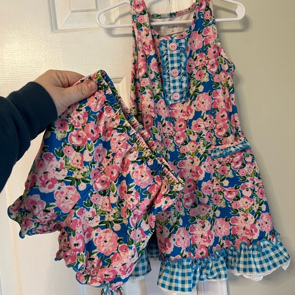 SweetHoney Blue and Pink Floral Kids Dress - Picture 3 of 3
